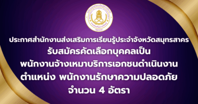 รับสมัครบุคคลเพื่อคัดเลือกเป็นพนักงานจ้างเหมาบริการเอกชนดําเนินงาน ตําแหน่งพนักงานรักษาความปลอดภัย จํานวน 4 อัตรา